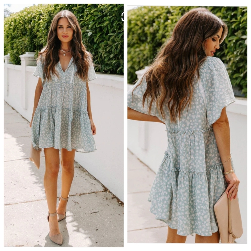 Vici Veronica Cotton Crochet Tiered Babydoll Dress Small